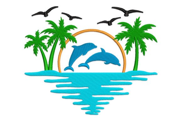 Beach Scene Embroidery Design