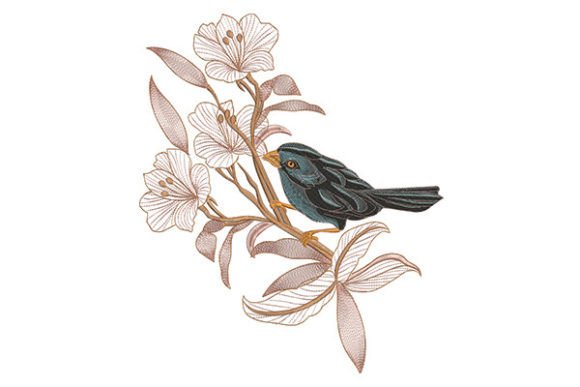 Birds in Flowers Embroidery Design