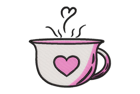 Coffee Tea Heart Embroidery Design