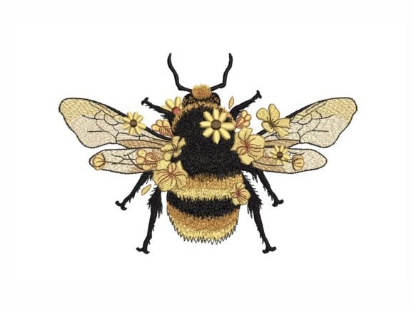 Floral Bumblebee Embroidery Design