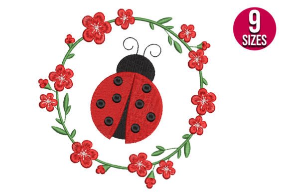 Ladybug Wreath Embroidery Design
