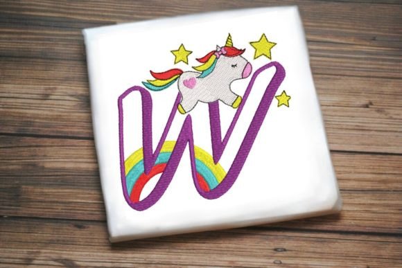 Unicorn Rainbow Letter W for Holiday Embroidery